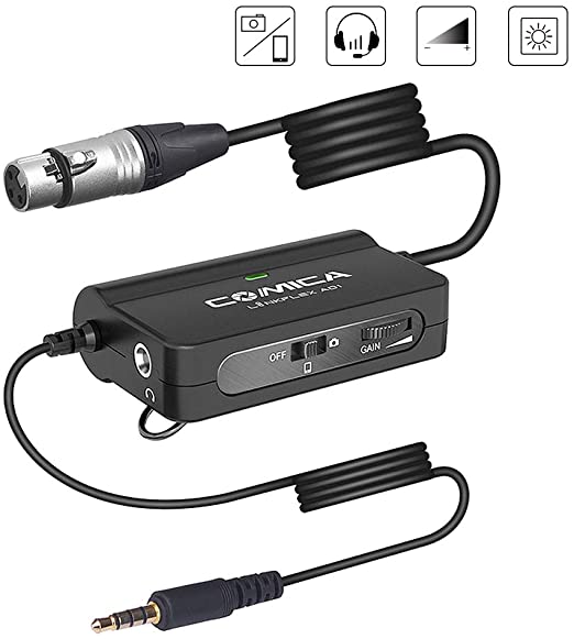 Comica LinkFlexAD1 Microphone Preamp Adapter XLR-3.5MM Interface Microphone Audio Adapter with Real-time Audio Monitoring,Audio Amplifier for Canon Nikon DSLR Cameras,XLR Camcorder,Smartphone etc.