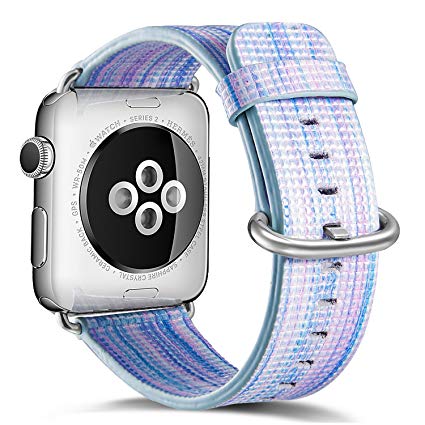 Apple watch band 38mm Genuine Leather Iwatch strap Rainbow Replacement Bands with Stainless Metal Clasp for Apple Watch Series 3 Series 2 Series 1 Sports Edition women men (Genuine Leather Band K)