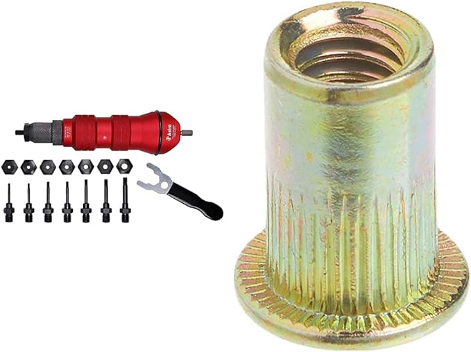 Astro Pneumatic Tool ADN14 Rivet Nut Drill Adapter Kit & RN14 100-Piece 1/4-20 Steel Rivet Nuts
