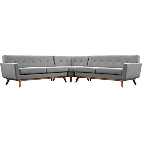 Modway Engage Mid-Century Modern Upholstered Fabric L-Shaped Sectional Sofa In Expectation Gray