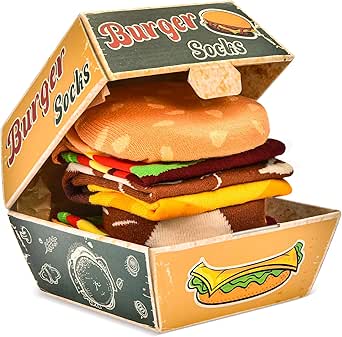 MENS SOCKS Burger Socks Box - Funny Fun Novelty Food Socks Gift - Christmas Birthday Gag Gifts for Men Women Teen Boys Dad