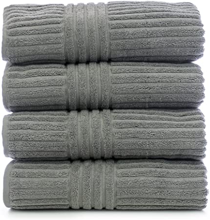 Bare Cotton Luxury Hotel & Spa Towel Turkish Cotton Towel Set Bath Towel, Striped, Gray, Set of 4