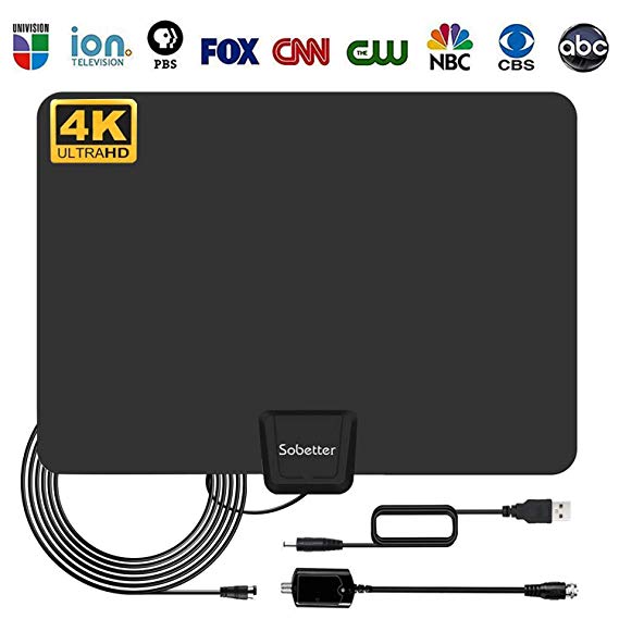Sobetter TV Antenna - Digital HD TV Antenna 50-80 Miles Range Compatible 4K 1080P Free TV Channels Powerful Detachable Amplifier Signal Booster,Longer Coax Cable All TVs [2018 Upgraded]