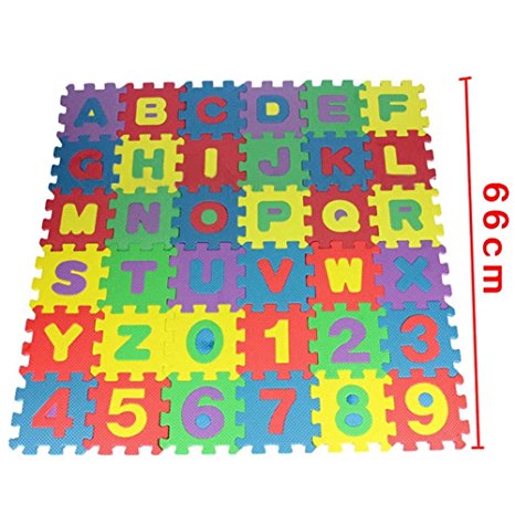 Aquarius CiCi NON-TOXIC 36 Piece ABC Foam Mat - Alphabet & Number Puzzle Play Flooring Mat for Children & Toddlers