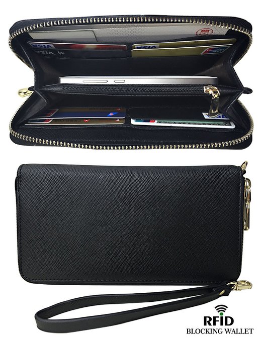 Womens RFID Blocking Wallet Classic Clutch Leather Long Wallet Card Holder Purse Handbag