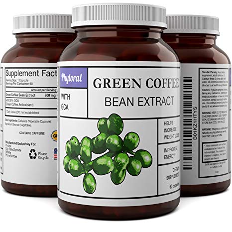 Pure Green Coffee Bean Extract Capsules - Lose Weight and Increase Energy Natural Nutritional Supplement with Chlorogenic Acid for Weight Management Boost Metabolism Immune System