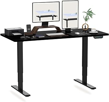 FLEXISPOT E5 Electric Standing Desk Dual Motors 3 Stage Height Adjustable Desk One Piece Desktop FSC Certification Sit Stand Desk Stand Up Desk with Memory Smart Pannel(Black Frame 120x60cm Black Top)