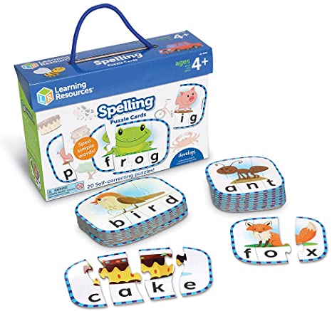 Learning Resources Spelling Puzzle Cards, Kindergarten Readniness, Self Correcting Puzzles, Ages 4  (Multi)