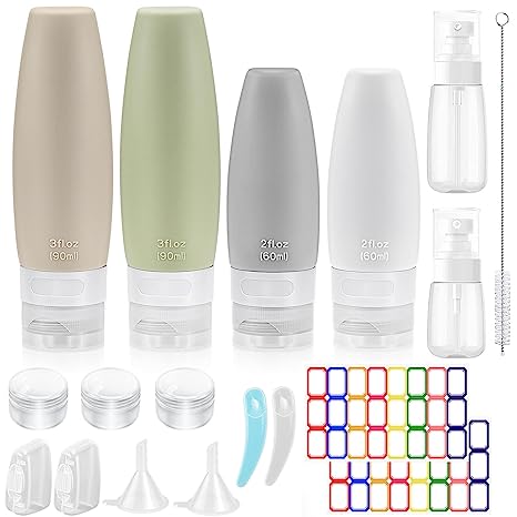 18 Pack Travel Bottles Set for Toiletries, TSA Approved Refillable Toiletry Containers Leak Proof Squeezable Silicone Travel Bottles Kit for Shampoo Conditioner Lotion Body Wash (2oz/3oz)