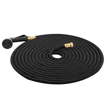 MALLCROWN Expanding Hose,Strongest Expandable Garden Hose Double Latex Core Solid Brass Connector with 8 Pattern Spray Nozzle (100ft, Black)
