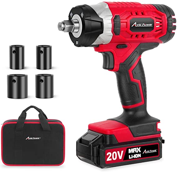 20V MAX Cordless Impact Wrench with 1/2” Chuck, 185 ft-lbs Max Torque and 1.5A Li-ion Battery, 4Pcs Driver Impact Sockets, Tool Bag by Avid Power