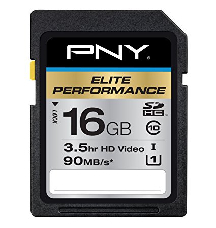 PNY Elite Performance 16GB High Speed SDHC Class 10 UHS-1 Up to 90MB/sec Flash Card - P-SDH16U1H-GE