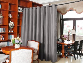 Nicetow Room Dividing Space Solution - Premium Heavyweight Blackout Curtain With Grommet Top (One Panel, 8ft Tall x 15ft Wide, Grey)
