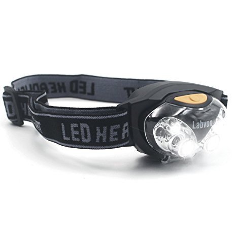 Labvon Bright Headlamp with Red and White LED Lights Adjustable Angle and Headband Waterproof Shines Super Bright Beam 164Feet for Running Walking Reading Camping Black (black) (black1)