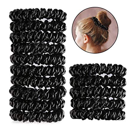 15Pcs Black Spiral Hair Ties No Crease Elastic Ponytail Holders Phone Cord Traceless Hair Ties for Women Thick Hair by Accmor