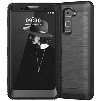 LG Stylo 2 Case, LG Stylo 2 Plus Case, CinoCase Heavy Duty Rugged Armor Protective Case Hybrid TPU Bumper Shockproof Case with Brushed Metal Texture Hard PC Back for LG Stylo 2(LS775)/Stylus 2 Black