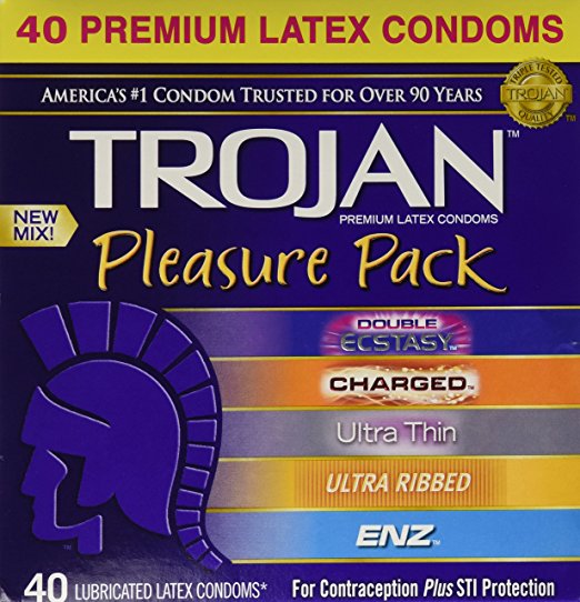 Trojan Pleasure Pack NEW MIX Premium Lubricated Latex Condoms - 40 Count Variety Pack - Double Ecstasy, Charged, Ultra Thin, Ultra Ribbed, ENZ - Brand NEW (2 Pack)