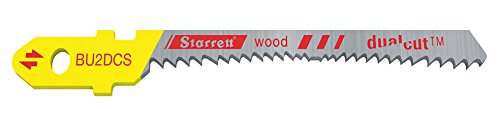 Starrett BU2DCS-2 Bi-Metal Unique Unified Shank Dual Cut Wood Cutting Jig Saw Blade, Scroll Tooth, 0.050" Thick, 9-19 TPI, 2" Length x 3/16" Width (Pack of 2)