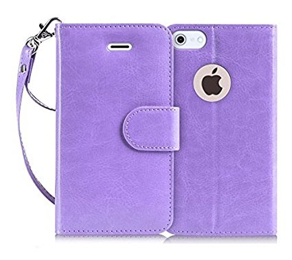 iPhone SE Case, iPhone 5S Case, iPhone 5 Case, FYY [Top-Notch Series] Premium PU Leather Wallet Case Protective Cover for Apple iPhone SE/5S/5 Lavender