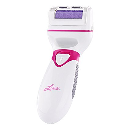 Litchi Callus Remover for Feet, Pedicure Tool with Extra Roller Heads, Remove Dead Coarse Skin Fast (Rhodamine Red)