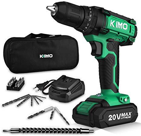 Cordless Drill Driver Kit, 20V Max Impact Hammer Drill Set w/Lithium-Ion Battery, Fast Charger, 21 1 1 Clutch, 330 In-lb Torque, Variable Speed & Built-in LED for Drilling Walls, Bricks, Wood, Metal