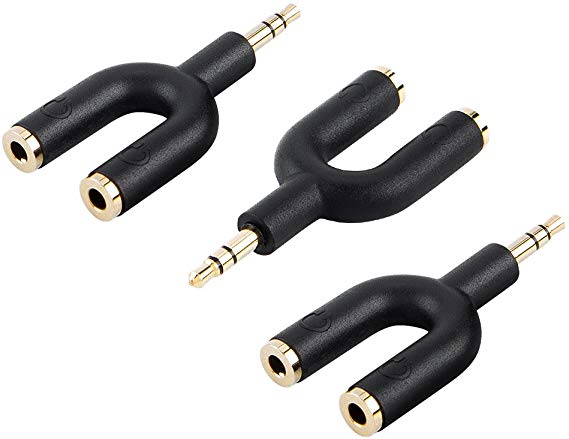 Headphone Splitter Adapter,CableCreation [3-Pack] Aux Stereo Y Jack Splitter Adaptor 3.5mm Male to 2 Port 3.5mm Female Compatible with Headset,Earphone, iPhone,iPad, Samsung, LG, Tablets, MP3 Players