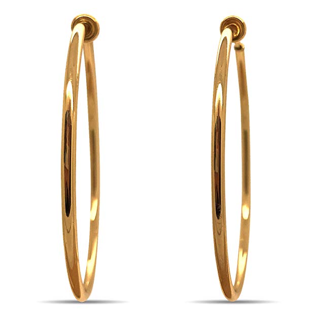 Aloha Earrings Gold-Tone Plated Brass Spring Hoops Earrings Clip On, Hoops for Women, Unpierced