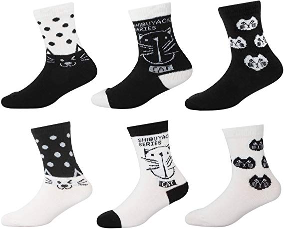 Menghao 6 Pairs Kids Socks Cartoon Cat - 2-5 Years Anti Slip Non Skid Cotton Socks