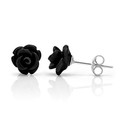 925 Sterling Silver Tiny Resin Rose Flower 9 mm Post Stud Earrings