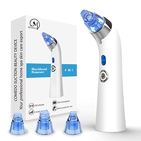 Blackhead Remover, GRDE Facial Pores Cleaner, Rechargeable Comedo Suction Removal Machine, 4-in-1 Beauty Tool to Clean Pores - Blue