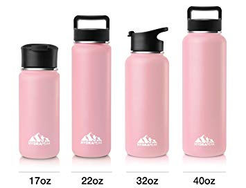 Hydrapeak Stainless Insulated Water Bottle- 22oz BPA Free Wide Mouth, Double Walled, Flask with Handle Lid.