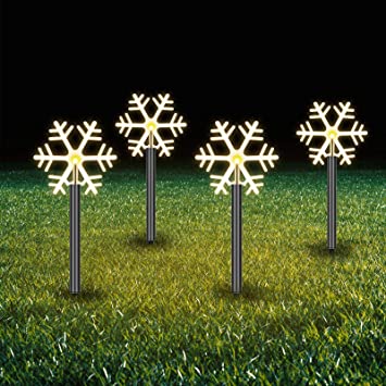 10 Pieces Christmas Snowflake LED Pathway Lights Outdoor Landscape Lights Waterproof 3D Snow Decorations Garden Spotlights for Winter Christmas Party Lawn Wedding Festival