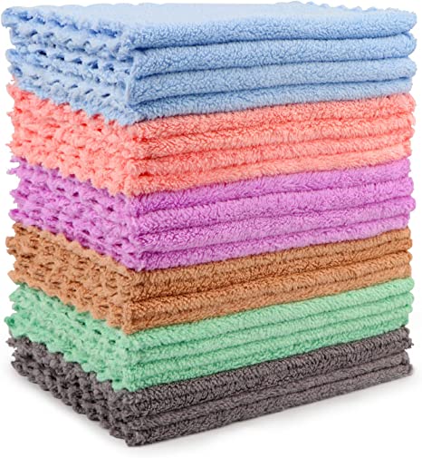 Coral Velvet Kitchen Dishcloths 24 Pack,Soft Reusable Dish Towels, Coral Fleece Dish Cloths, Highly Absorbent Reusable Cleaning Cloths 7X9(6 Colors Assoreted)