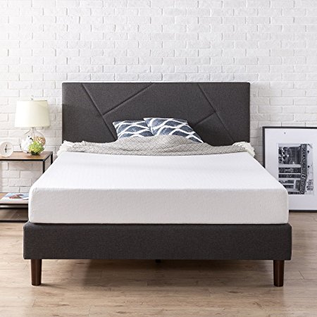 Zinus Upholstered Geometric Paneled Platform Bed with Wood Slat Support, Queen