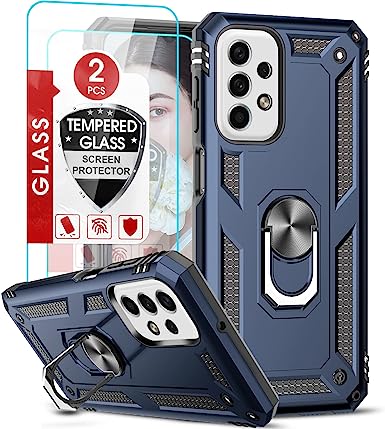 LeYi for Samsung A23 5G Case, Samsung Galaxy A23 5G Phone Case with [2 Pack] Tempered Glass Screen Protector, [Military-Grade] Magnetic Ring Kickstand Protective Case for Galaxy A23, Blue