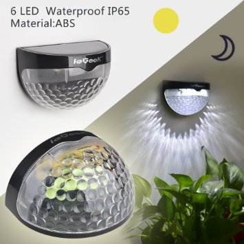 ieGeek (6LED Lamp) LED Solar Lights, Wireless Waterproof Security Light with Semi Circle ABS and Automatically Light Ray Sensor Modes for Garden, Outdoor, Fence, Patio, Deck, Yard, Home, Driveway, Stairs, Outside Wall etc (2pcs Black)