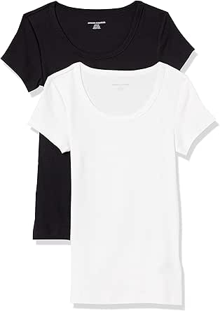 Amazon Essentials Women's Slim-Fit Cap-Sleeve Scoop Neck T-Shirt, Pack of 2