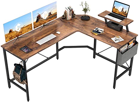 Cubiker Modern L-Shaped Computer Office Desk, Corner Gaming Desk with Monitor Stand, Home Office Study Writing Table Workstation for Small Spaces