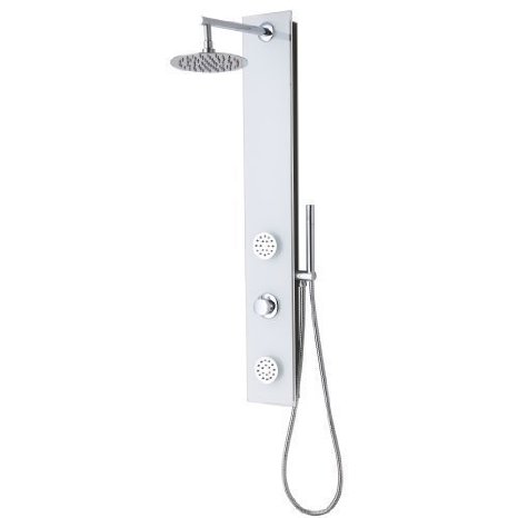 Decor Star 016-GS EZ-Connect Aluminum Safety Tempered Glass Rainfall Shower Panel Rain Massage System Faucet with Jets and Hand Shower