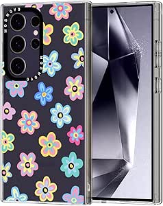 MOSNOVO for Galaxy S24 Ultra Case, [Buffertech 6.6 ft Drop Impact] [Anti Peel Off] Clear Shockproof TPU Protective Bumper Phone Cases Cover with Groovy Flower Design for Samsung Galaxy S24 Ultra