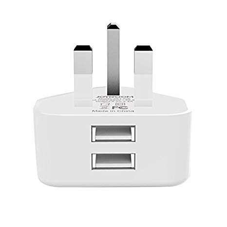 Fone-Stuff® Universal 2-Port USB UK Mains Charger 3 Pin Plug Wall Adaptor for Compatible for iPhone XS, XR, XS Max, Samsung Galaxy S10 S10  S9 / S9 Plus, Huawei & More