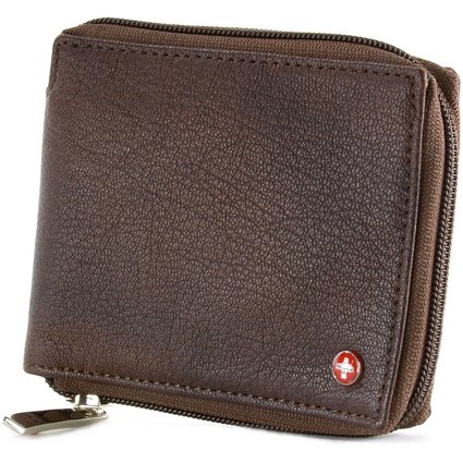 Alpine Swiss Mens Leather Zip Around Wallet ID Card Window Secure Zipper Bifold