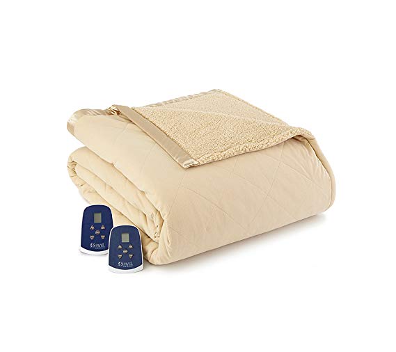 Shavel Home Products Micro Flannel Reversible Sherpa Electric Heated Blanket Chino King/California King Blanket