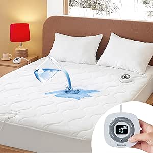 Bedsure Waterproof Heated Mattress Pad King Size - Quilted Cotton Electric Mattress Pad Bed Warmer with Deep Pocket, Dual Controller, 10 Heat Settings & 12 Hour Timer, Auto Shut Off (King, 78"x80")