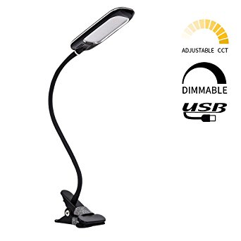 LVWIT LED Desk Lamp 5W Max. Stepless Dimmable 3000K to 6000K Clamp Light Eye-caring 24 LEDs Clip On Lights with Memory Function USB Powered Black Version