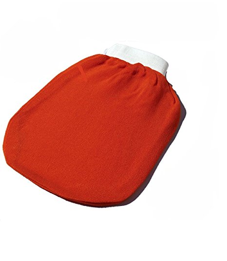Premium quality Exfoliating Bath Glove REAL (Moroccan Hammam) Eliminate Dry, Dead Skin - SweetSunnah Orange stitched