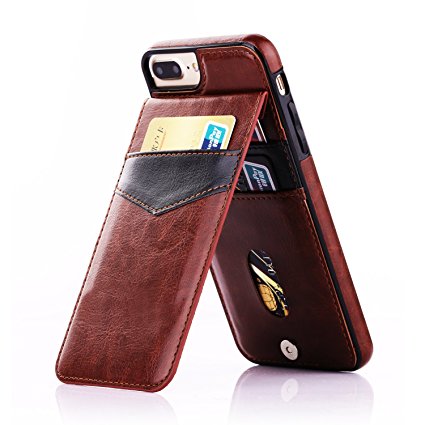 Onetop, for iPhone 7 Plus Case with Card Holder, Premium PU Leather Kickstand Wallet Case for iPhone 7 Plus 5.5 Inch(Brown)