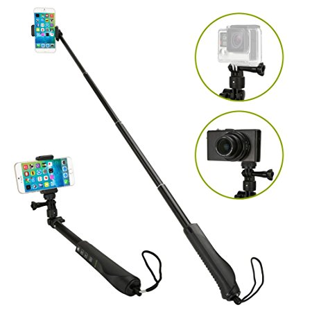 Selfie Stick - iKross Bluetooth Monopod Stick with Adapter for GoPro Camera and Smartphone - Black