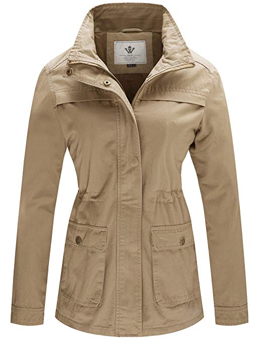 WenVen Women's Fall Stand Collar Casual Military Anoraks Cotton Jacket