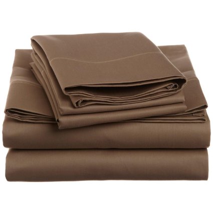 1500 Thread Count King Bed Sheet Set, Solid, Deep Pocket, Single Ply, Taupe